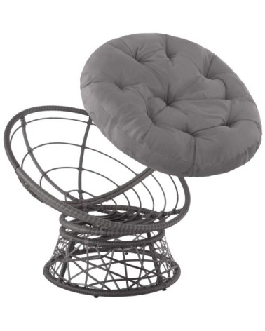 Fauteuil papasan en rotin Gargano rotatif gris