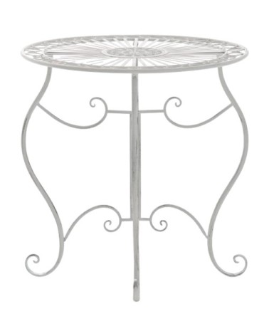Table de jardin avec plateau rond en metall Blanc antique