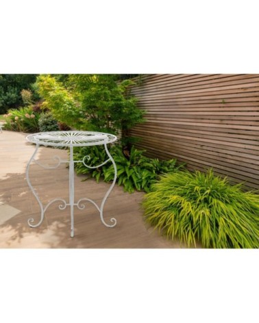 Table de jardin avec plateau rond en metall Blanc antique