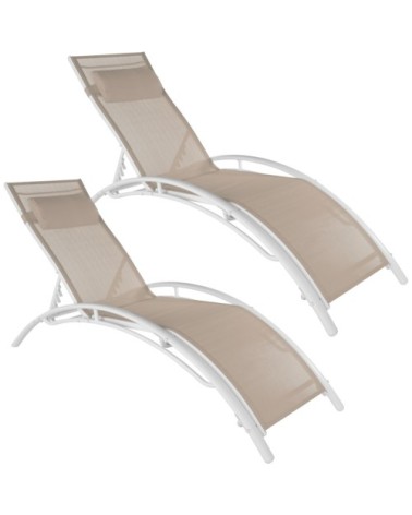 Lot de 2 transats avec coussin de tête beige