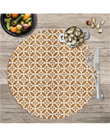 Set de table rond carreau de ciment jaune et blanc D38cm