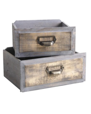 Lot de 2 tiroirs jardinières en bois teinté