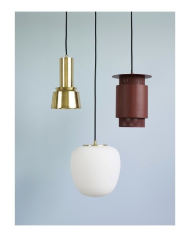 Lampe à suspension en verre blanc et laiton