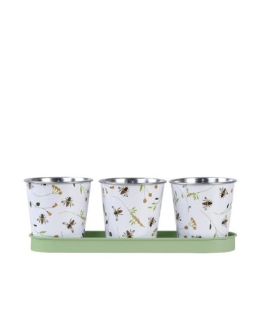 Jardinière en zinc 3 pots abeilles