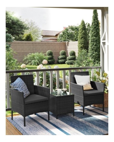 Salon de jardin extérieur surface tressée en PE noir et gris foncé