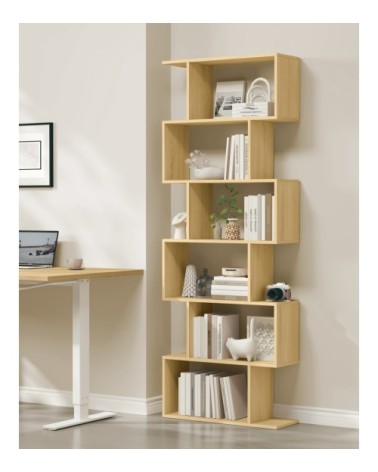 Bibliothèque étagère à 6 niveau effet bois couleur chêne naturel