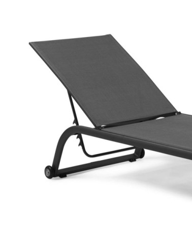 Bain de soleil à roulettes en alu et textilène noir