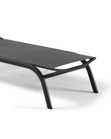 Bain de soleil à roulettes en alu et textilène noir