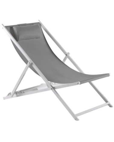 Chilienne pliante en alu blanc et textilène gris clair
