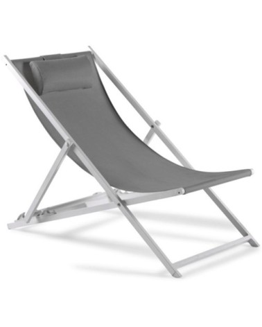 Chilienne pliante en alu blanc et textilène gris clair