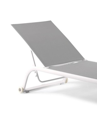 Bain de soleil à roulettes en alu blanc et textilène gris
