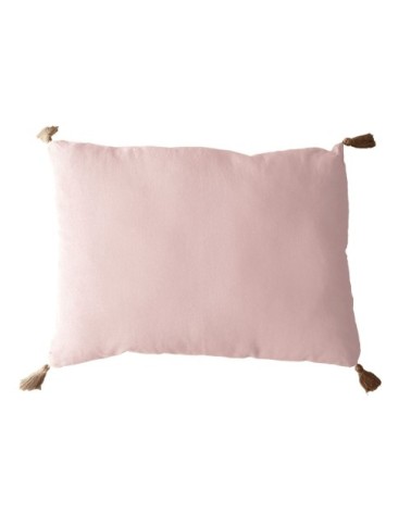 Coussin avec pompons en jute coton rose 70x50