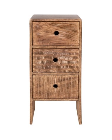 Petit meuble de rangement 3 tiroirs en manguier gravé main