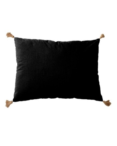 Coussin avec pompons en jute coton noir 70x50