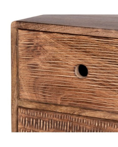 Petit meuble de rangement 3 tiroirs en manguier gravé main