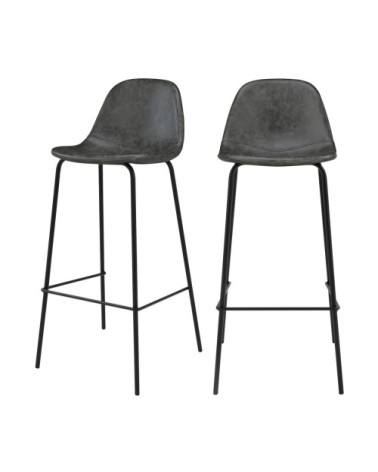 Chaise de bar 75 cm en cuir synthétique gris/noir (lot de 2)
