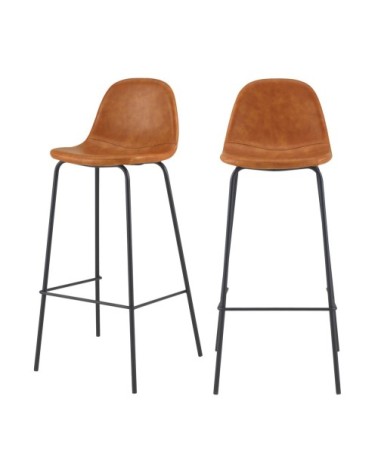 Chaise de bar 75 cm en cuir synthétique camel (lot de 2)