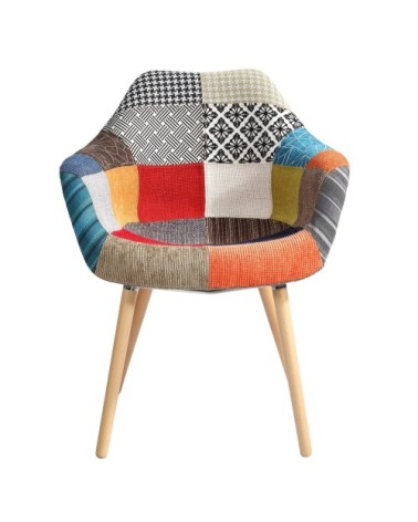 Chaise en tissu patchwork multicolore