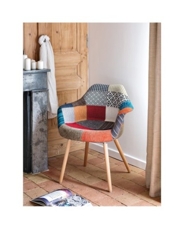 Chaise en tissu patchwork multicolore