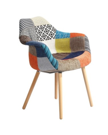 Chaise en tissu patchwork multicolore