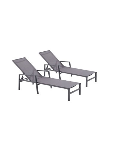 Lot de 2 transats en aluminium gris foncé