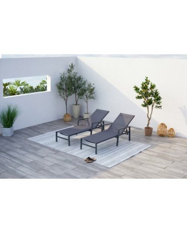 Lot de 2 transats en aluminium gris foncé