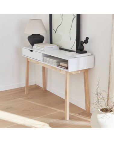 Console scandinave blanche avec un tiroir