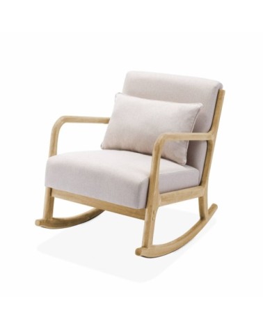 Rocking chair design tissu beige et bois - lorens rocking