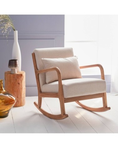 Rocking chair design tissu beige et bois - lorens rocking