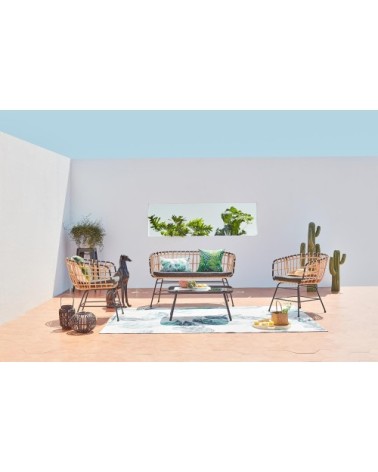 Salon de jardin 4 places en rotin et acier noir