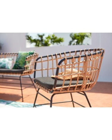 Salon de jardin 4 places en rotin et acier noir