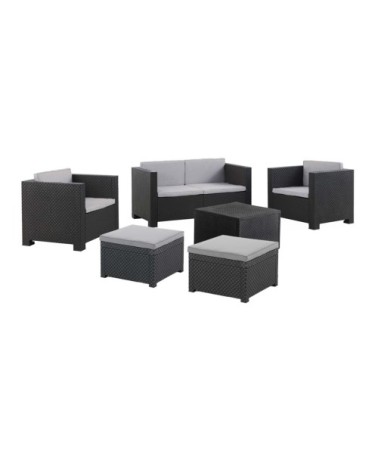 Salon de jardin 6 places effet résine tressée gris