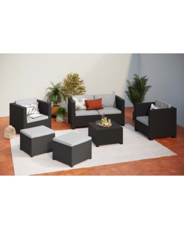 Salon de jardin 6 places effet résine tressée gris