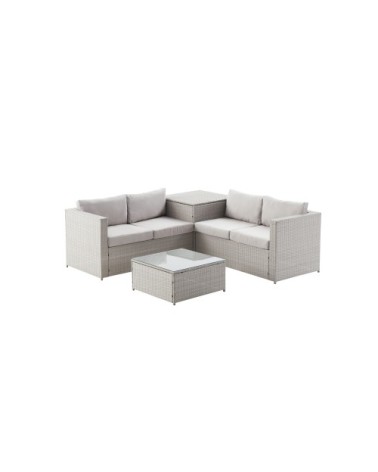 Salon de jardin avec coffre 4 places en résine gris clair