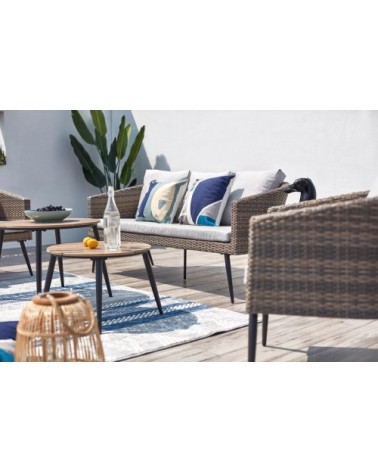 Salon de jardin 5 places en résine tressée beige et noir