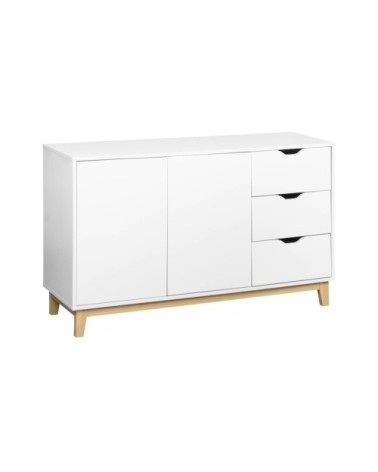 Buffet de rangement blanc, pieds bois