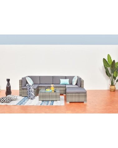 Salon de jardin bas 8 places en résine & acier gris