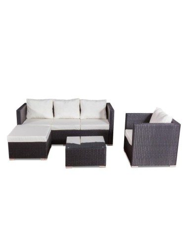 Salon de jardin 6 places en résine tressée noir et blanc