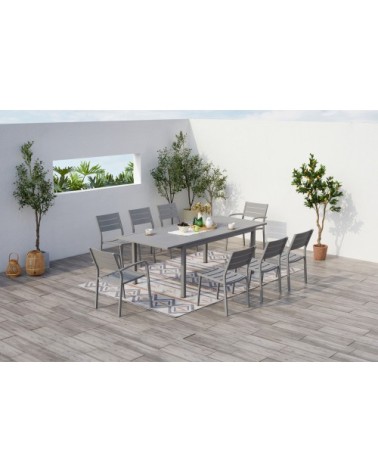 Table de jardin extensible 6 chaises et 2 fauteuils en alu