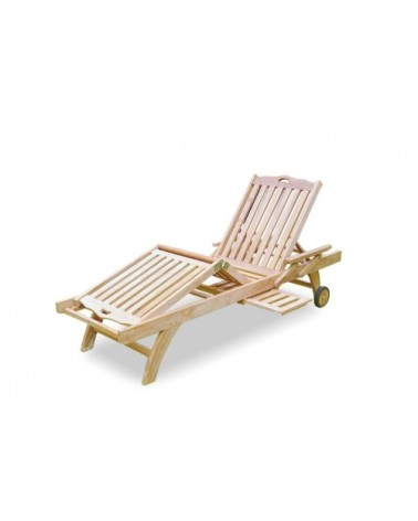 Bain de soleil avec roulette et tablette en teck massif