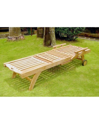 Bain de soleil avec roulette et tablette en teck massif