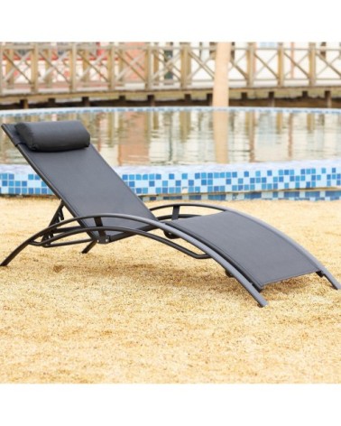 Transat empilable et ajustable en aluminium noir