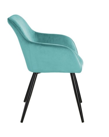 Chaise MARILYN Effet Velours Style Scandinave turquoise/noir