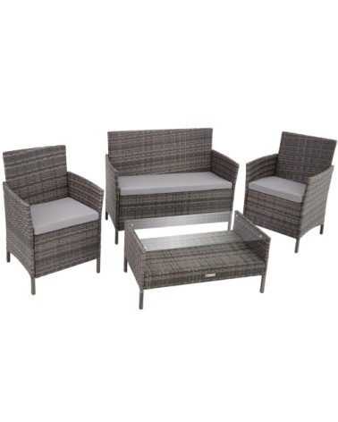 Salon de jardin MADERE avec 2 fauteuils banc et une table gris