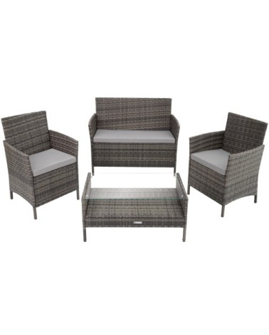 Salon de jardin MADERE avec 2 fauteuils banc et une table gris