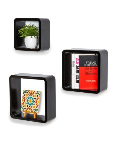 Lot de 3 étagères cube LENA effet noir