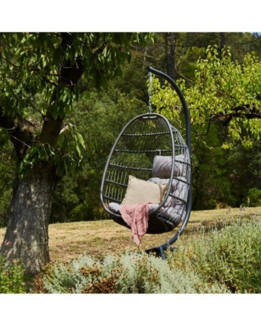 Chaise individuelle suspendue en acier et corde avec coussin