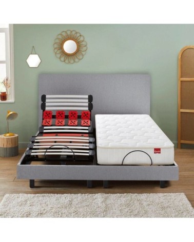 Ensemble sommier électrique et tête de lit gris clair 2 x 80 x 200 cm