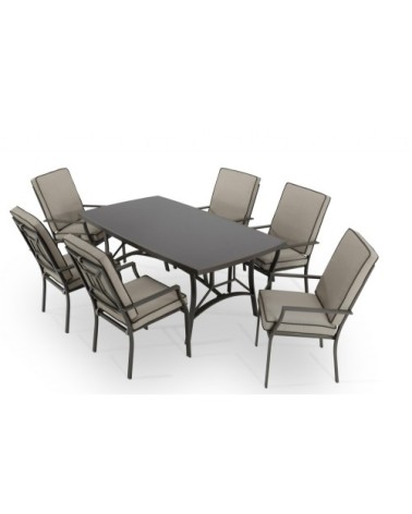 Ensemble de jardin avec table et 6 chaises empilables avec coussins