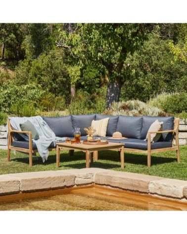 Salon de jardin en bois clair et corde